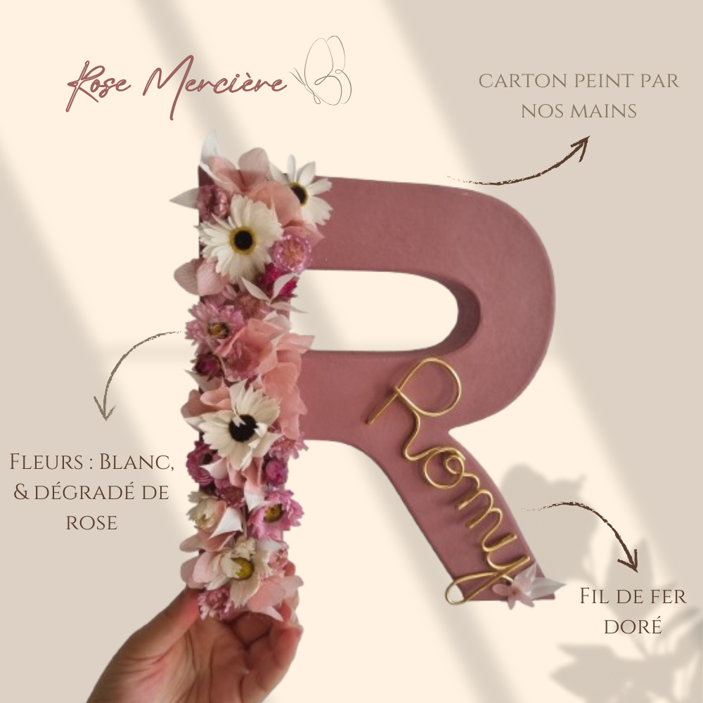 Lettre fleurie - Rose Mercière